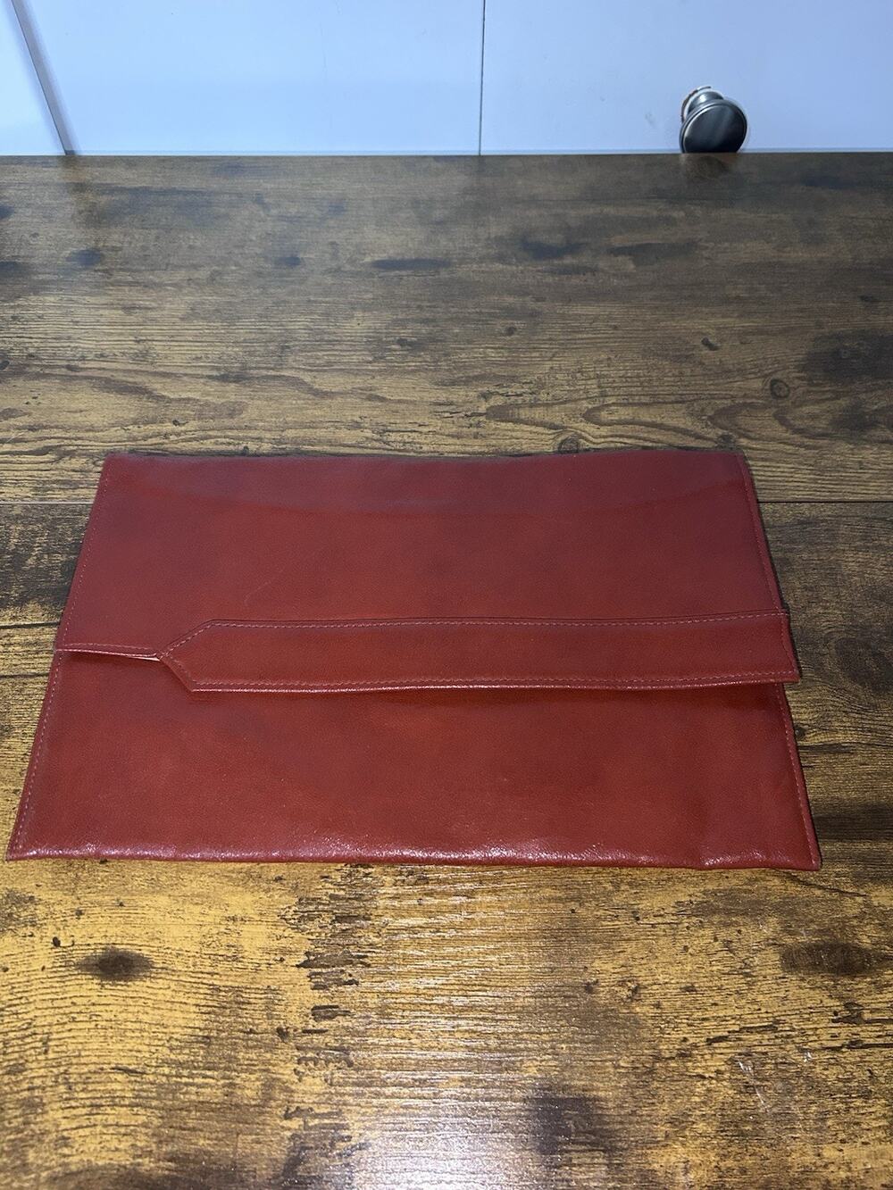 Vintage Shirl Miller Red Orange Leather Envelope Clutch Classic Minimalist Real